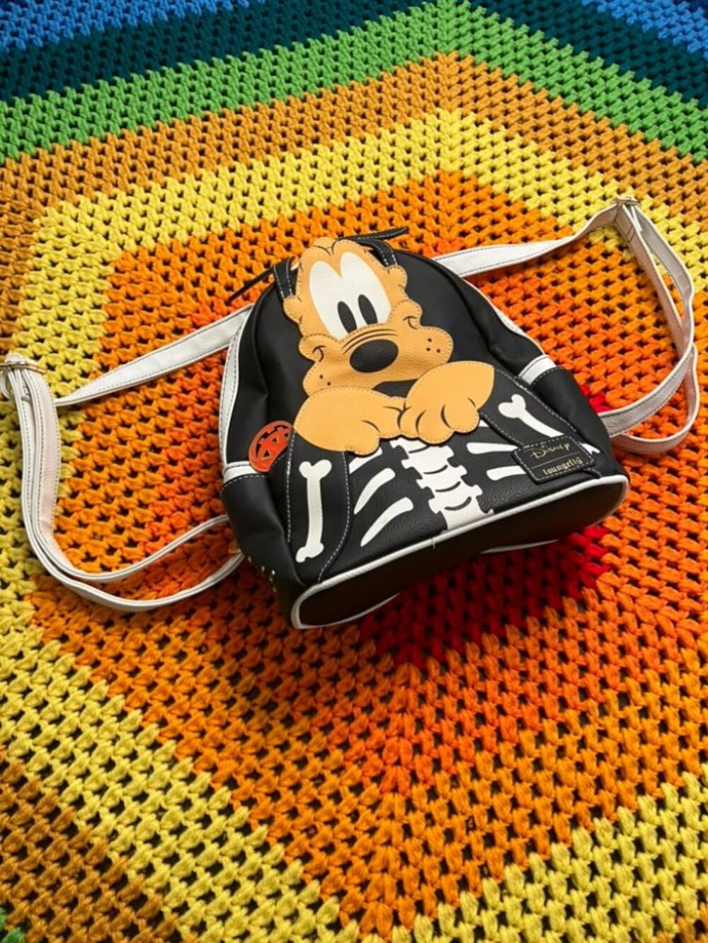 Loungefly Disney Pluto Skeleton Black Halloween Backpack Purse Bag